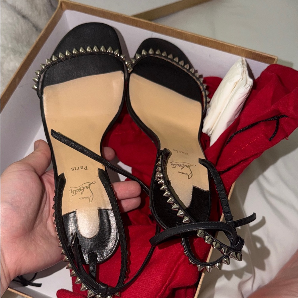 Christian Louboutin Black Studded Sandals RUNS SMALL will fit a 9/9.5
